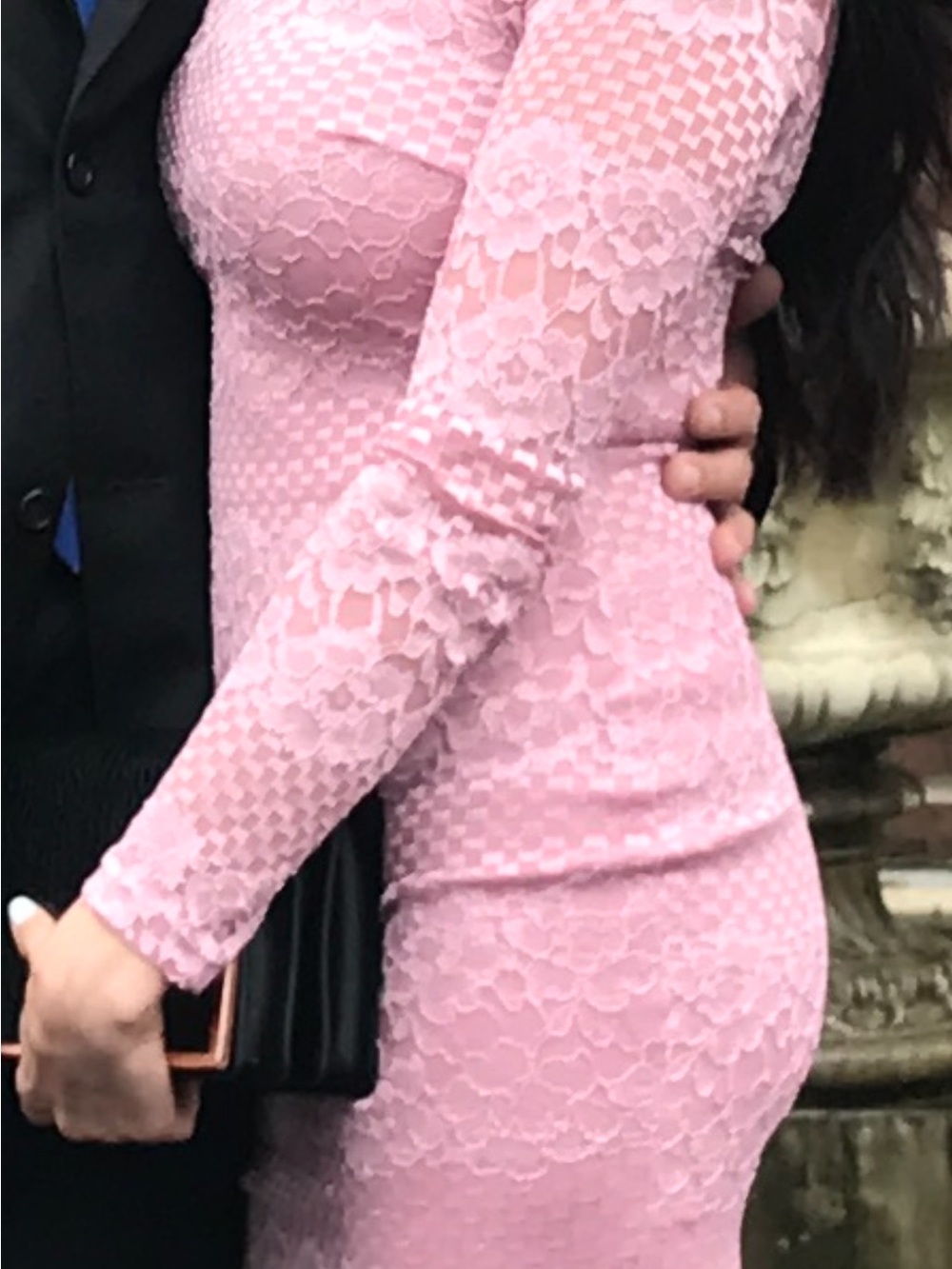 Pink Long-Sleeve Lace Bodycon Dress